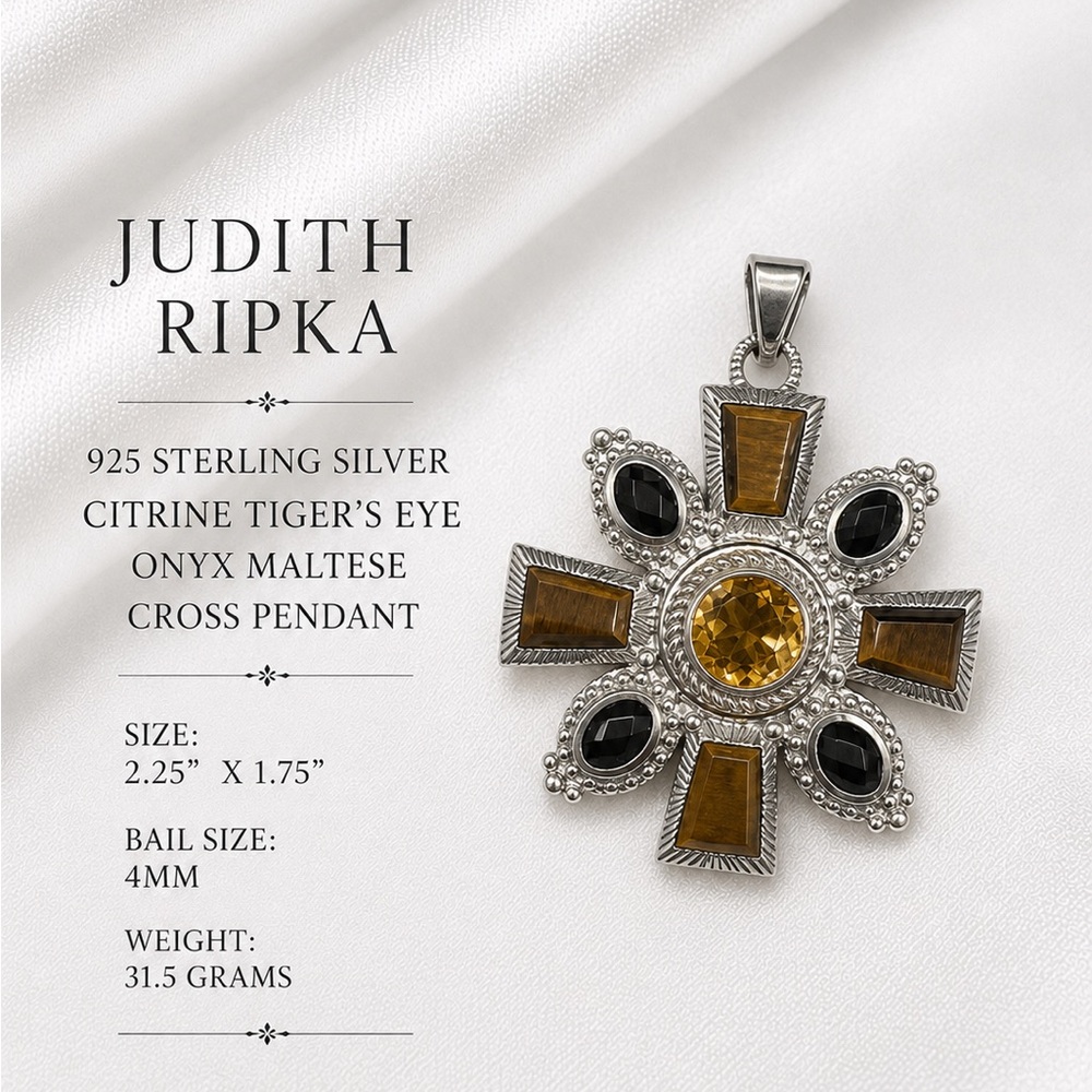 JUDITH RIPKA 925 Sterling Silver Citrine Tiger’s Eye Onyx Maltese Pendant - Picture 3 of 14